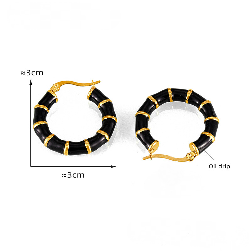Stainless Steel Drip Oil Design Bamboo Splicing Hoop Earrings