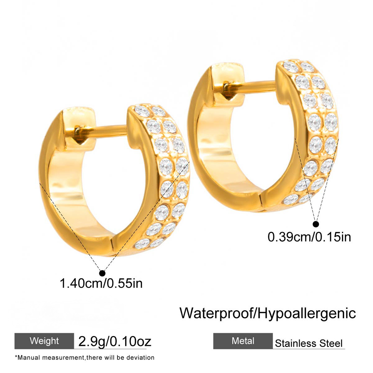 Stainless Steel 18K Gold PVD Rhinestone Hoop Earrings