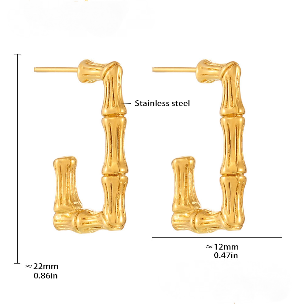 Stainless Steel Rectangular Bamboo Hoop Earrings