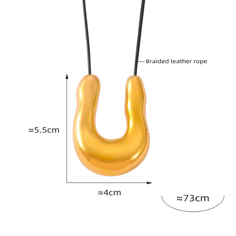 Irregular U-shaped Pendant Braided Leather Cord Necklace