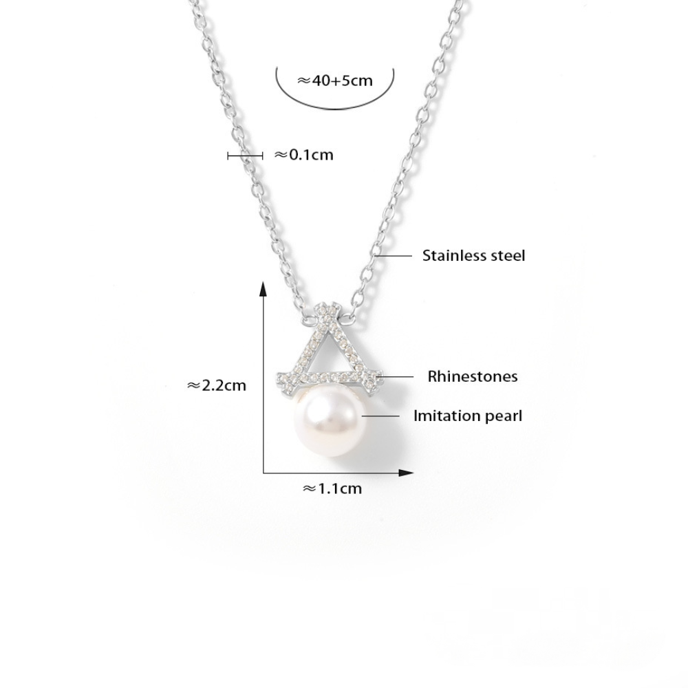 Stainless Steel Triangle Stitching Imitation Pearl Pendant Necklace