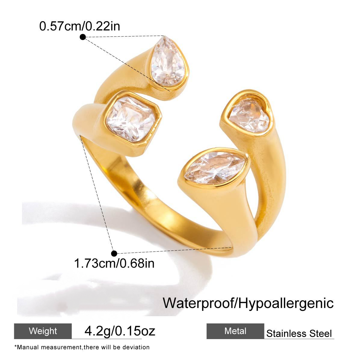 Stainless Steel White Cubic Zirconia Open Ring