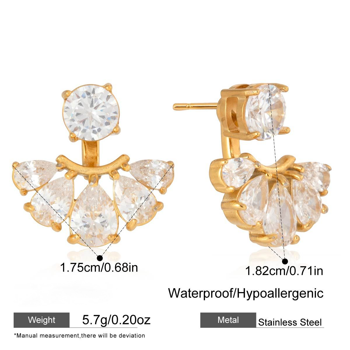 Stainless Steel CZ Fan-shaped Front and Back Earrings
