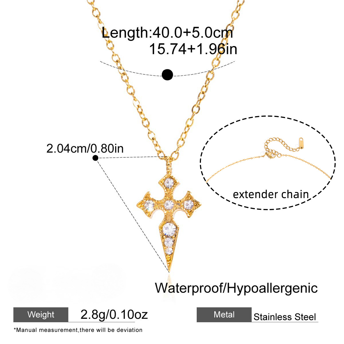 Stainless Steel Rhinestone Cross Bracelet Necklace Earrings Jewelry Set