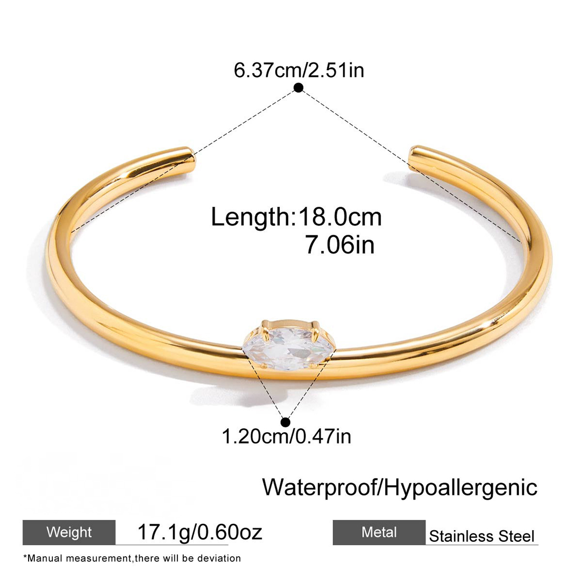 Stainless Steel Inlaid CZ Cuff Bracelet Combination