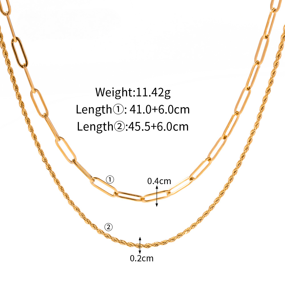 Paper Clip Rope Chain Stainless Steel Double-layer Paperclip Rope Chain Necklace