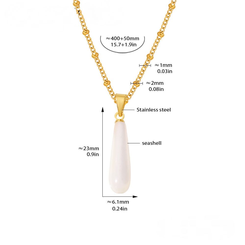 Stainless Steel Water Drop Shape Mother of Pearl Pendant Necklace