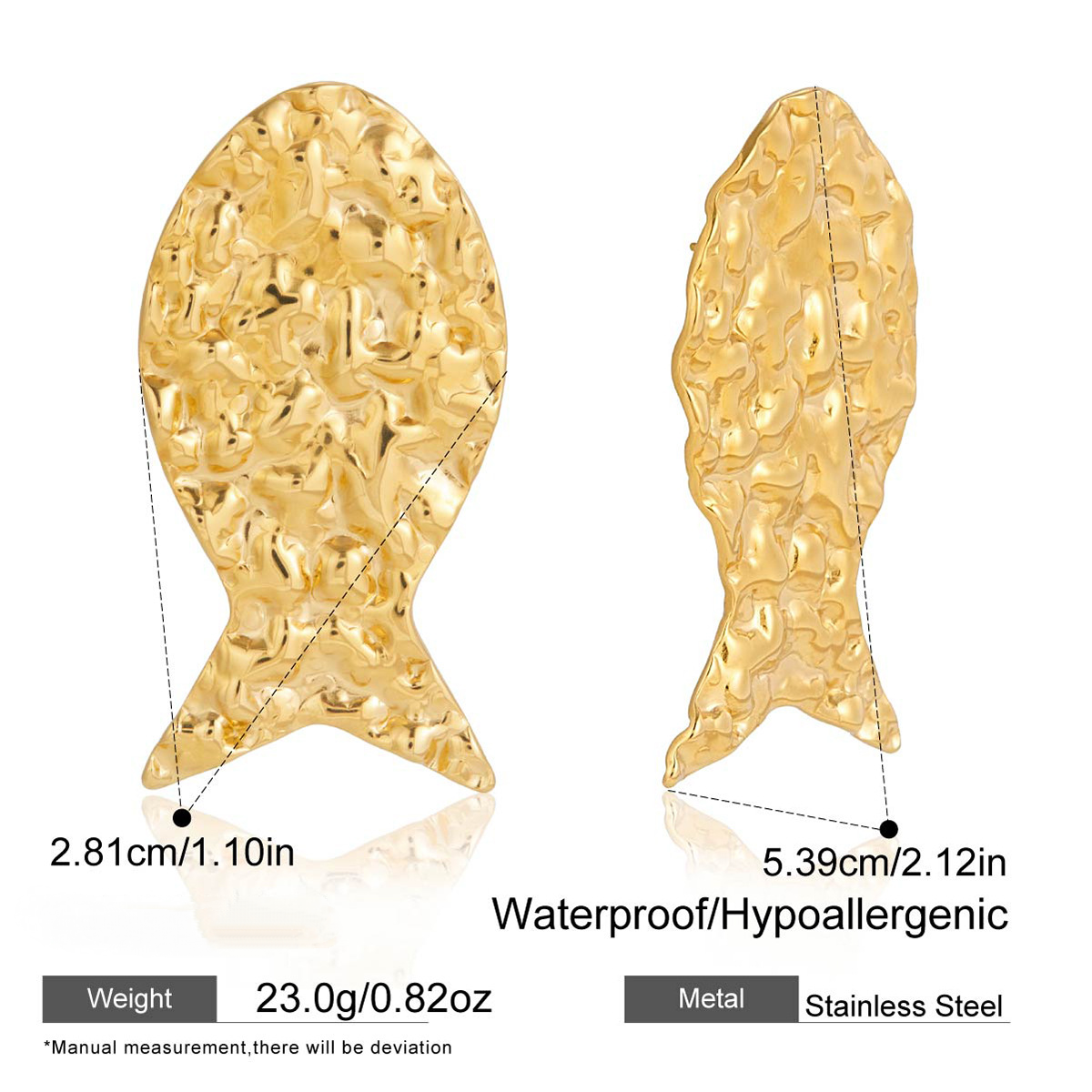 Stainless Steel Hammer Patterned Marine Creature Stud Earrings