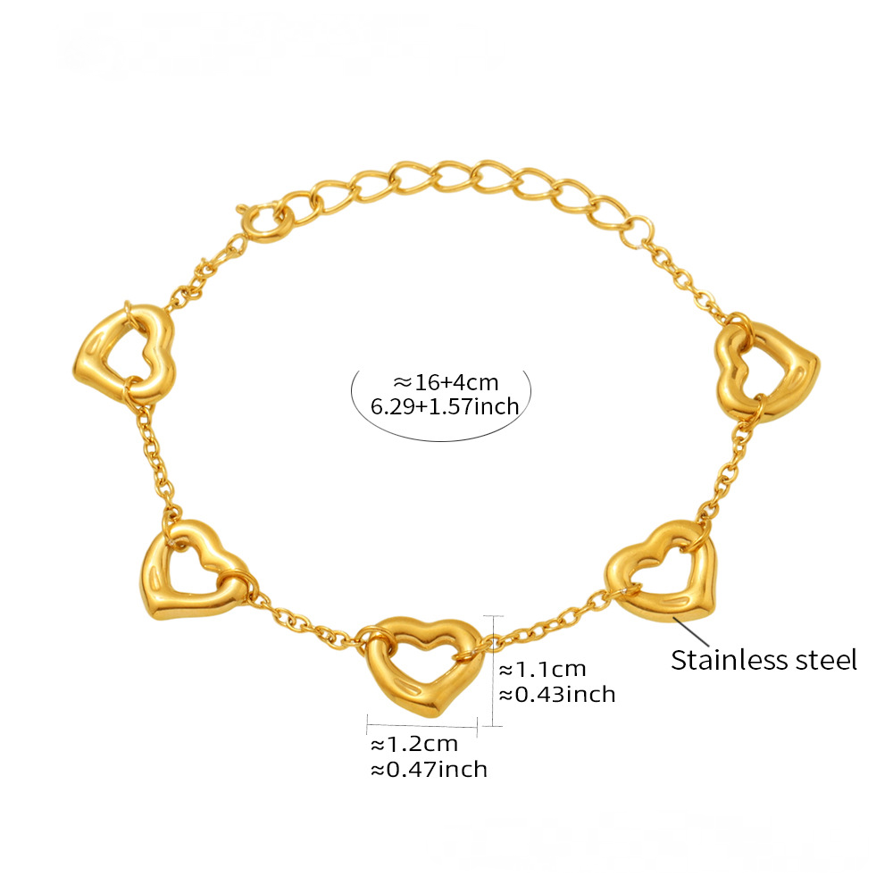 18K Gold PVD Stainless Steel Heart Shape Welded Bracelet