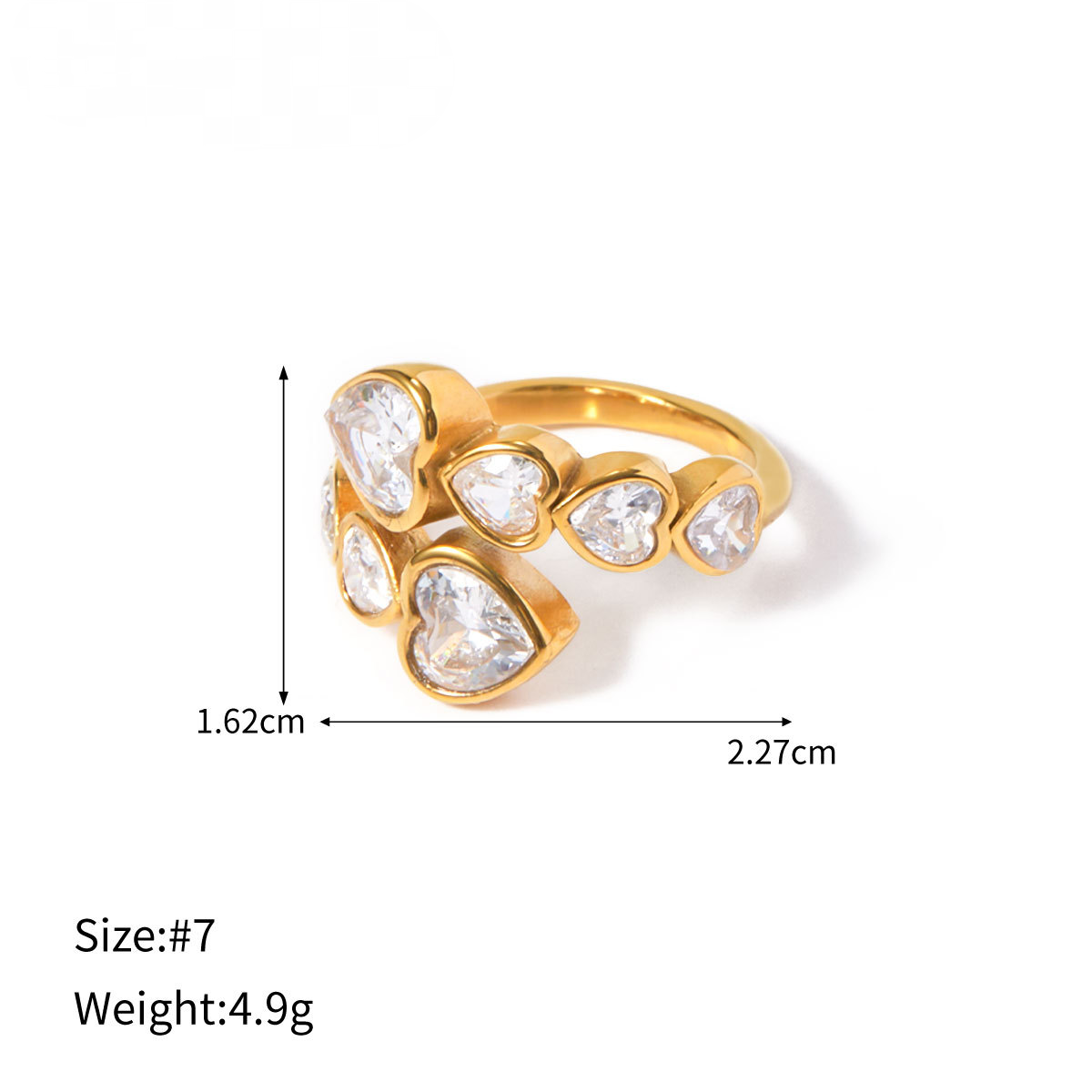 Stainless Steel White Cubic Zirconia Adjustable Open Ring