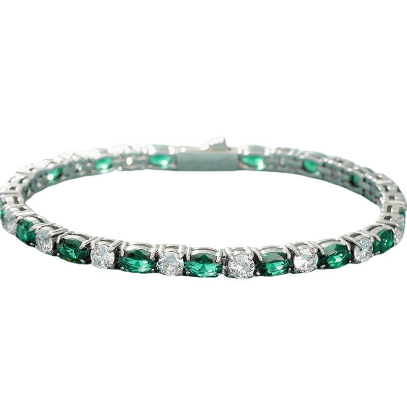 Stainless Steel 4x6MM Single Row Oval Zircon Tennis Bracelet