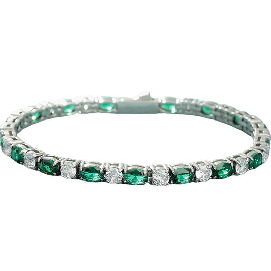 Stainless Steel 4x6MM Single Row Oval Zircon Tennis Bracelet