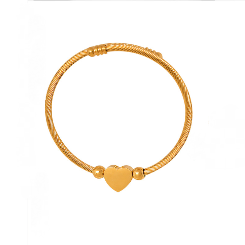 Stainless Steel Heart Shaped Wire Textured Bracelet