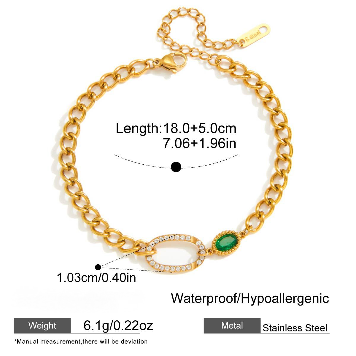 Stainless Steel O-shaped Hollow Egg Shaped CZ Cuban Chain Bracelet