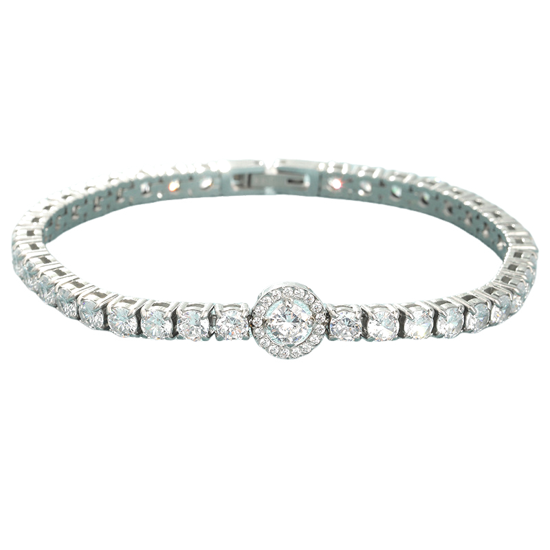 Stainless Steel Inlaid Round/Rectangle Zircon Main Stone Tennis Bracelet