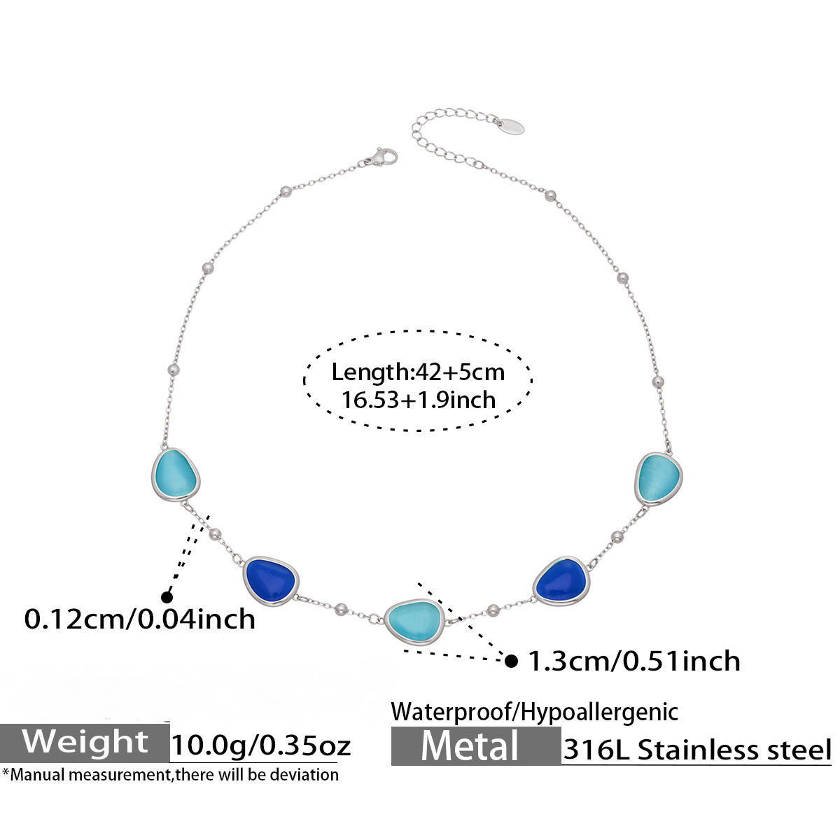 Stainless Steel Water Drop Cat's Eye Stone Necklace Earrings Bracelet Jewelry Set