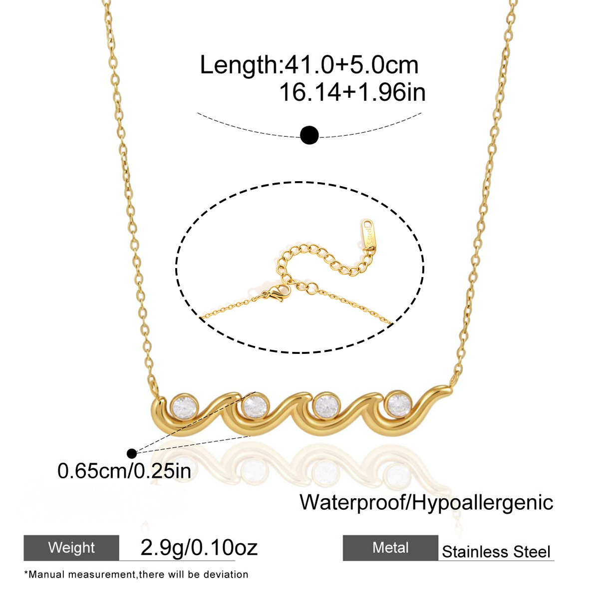 Stainless Steel Wavy Cubic Zirconia Necklace