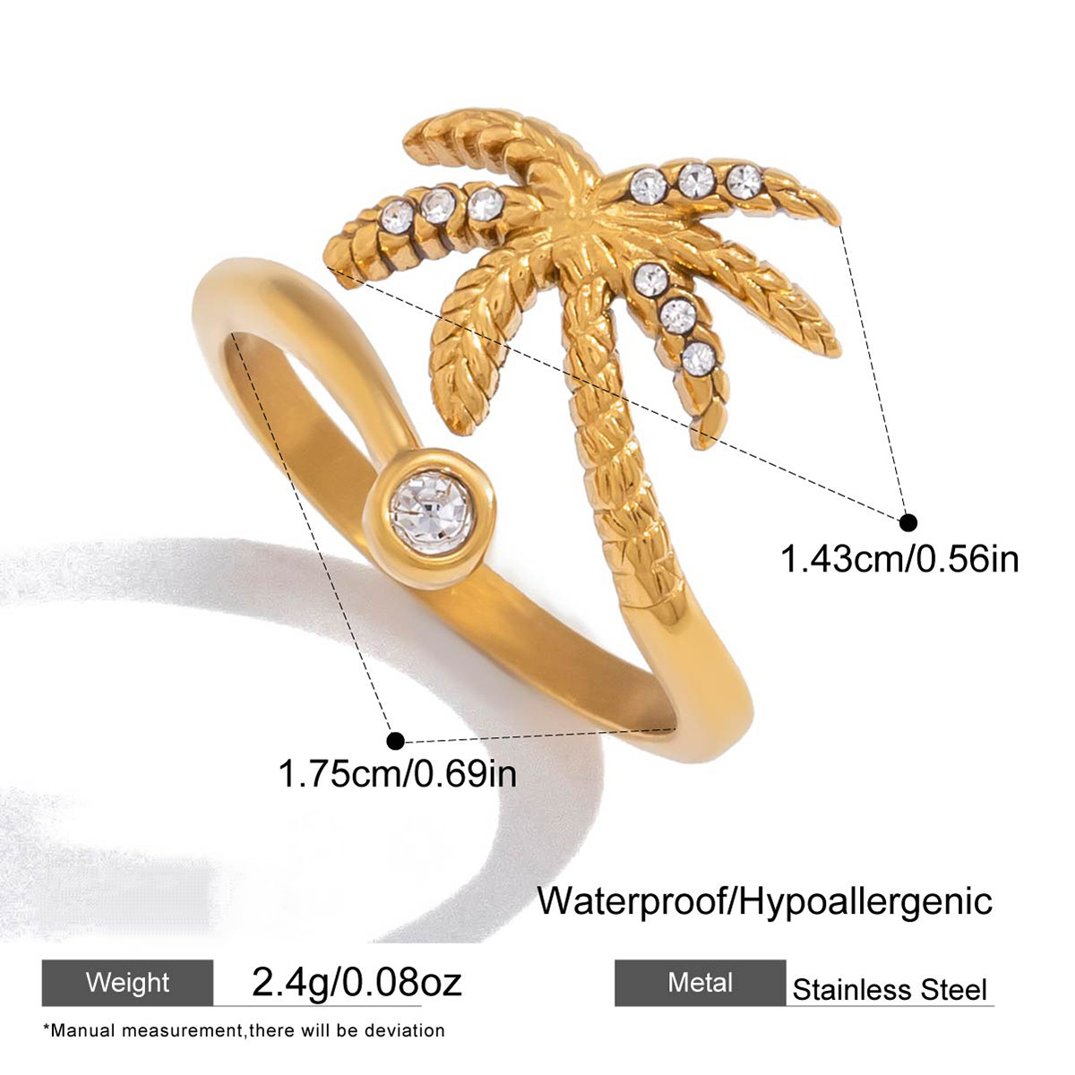 Stainless Steel Coconut Tree Necklace Earrings Bracelet Ring Jewelry Set