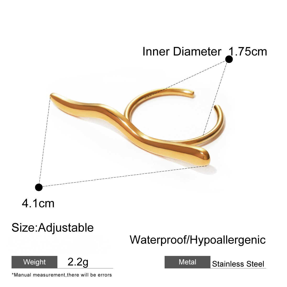 Stainless Steel Irregular Line Open Ring