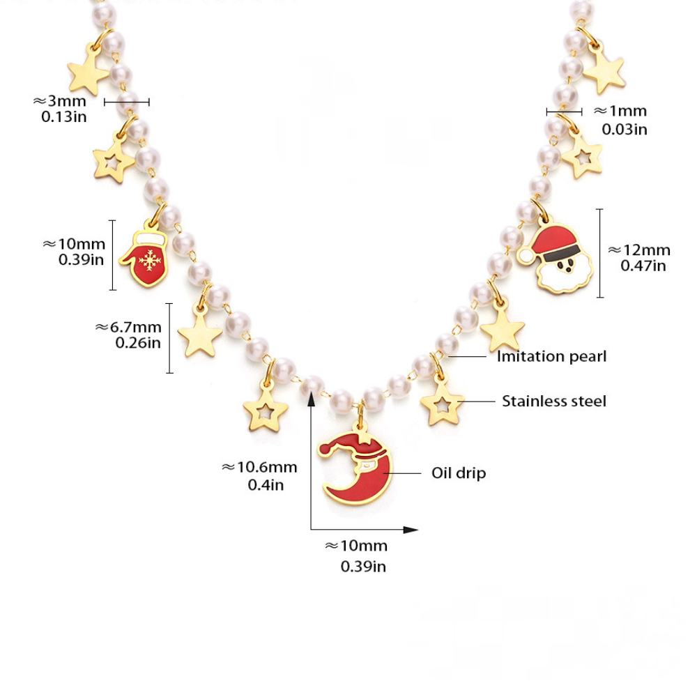 Christmas Cartoon Pendant Pearl Necklace