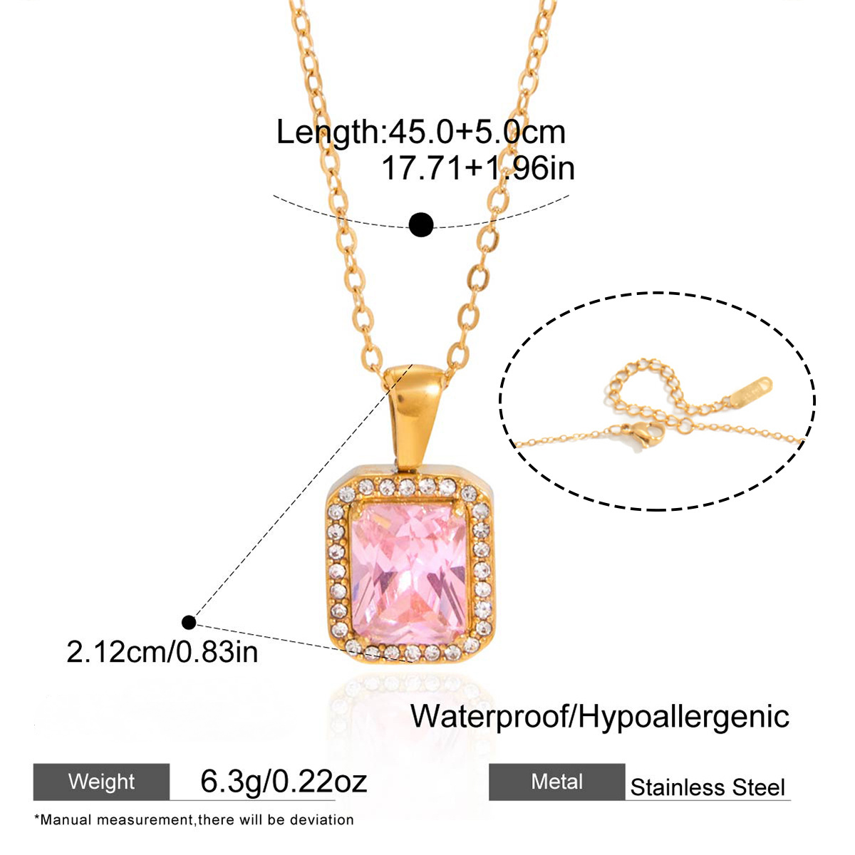 Stainless Steel Pink Cubic Zirconia Pendant Necklace