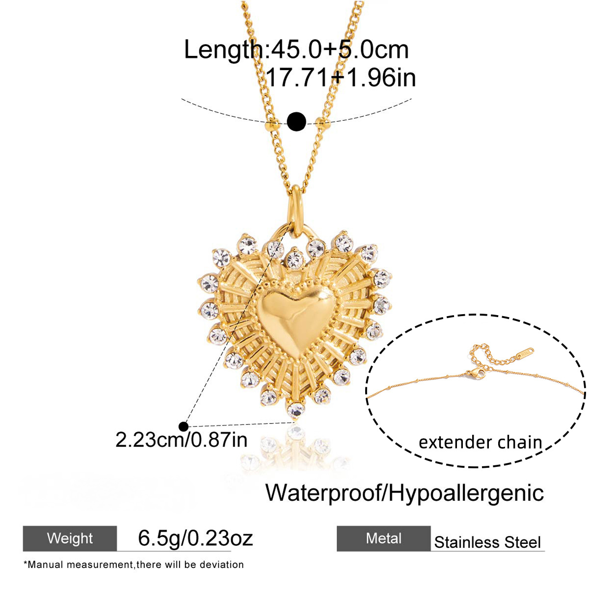 Stainless Steel Inlaid CZ Heart-shaped Pendant Necklace