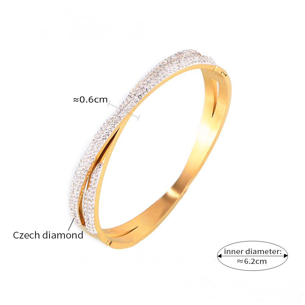 Stainless Steel Cross Shaped Inlay Czech Diamond Bangle Bracelet