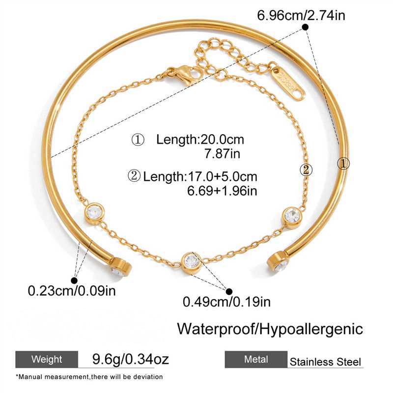 Stainless Steel Cubic Zirconia Bracelet - 2 Pcs