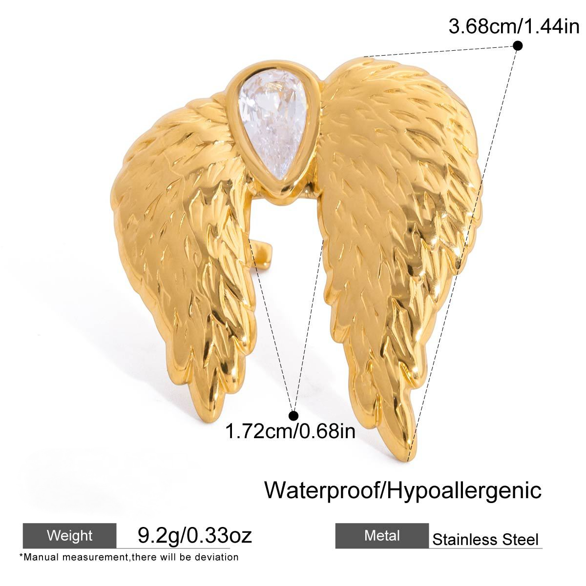 Stainless Steel Wing Cubic Zirconia Ring
