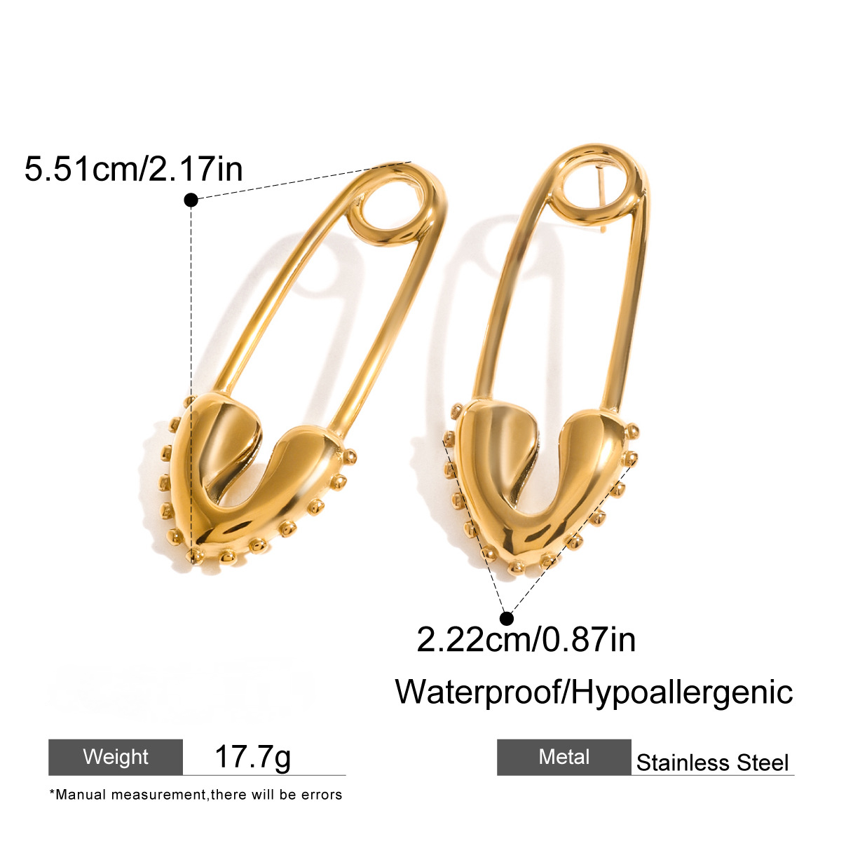 Stainless Steel 18K Gold PVD Heart Pin Earrings