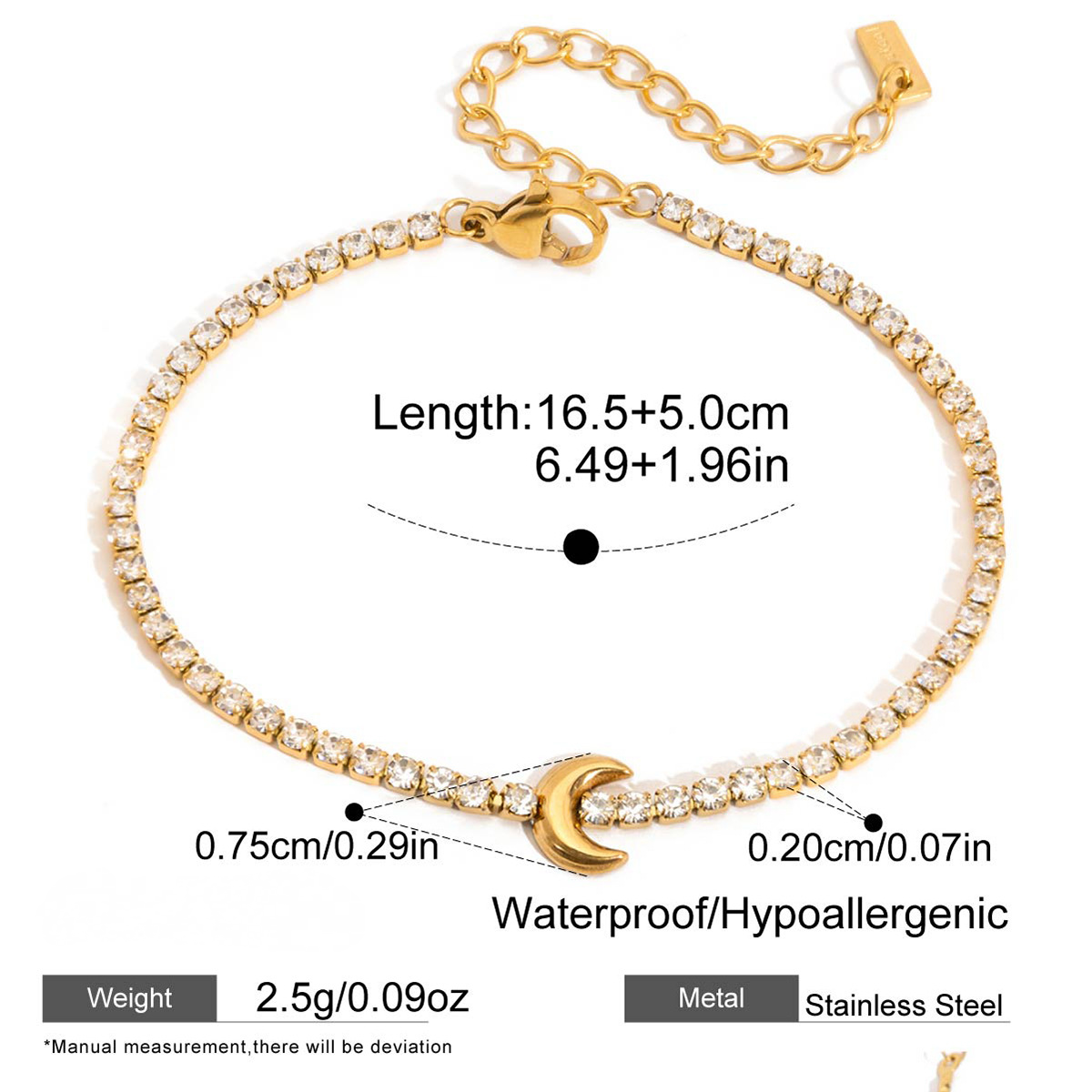 Stainless Steel Cubic Zirconia Tennis Chain Bracelet