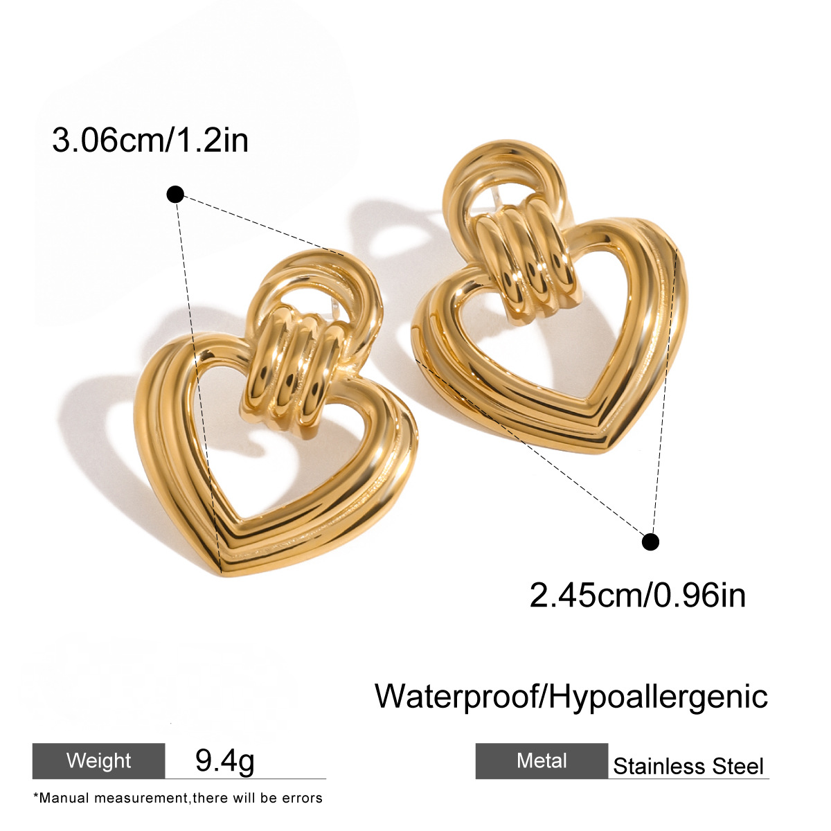 Stainless Steel Hollow-out Heart Pendant Stud Earrings
