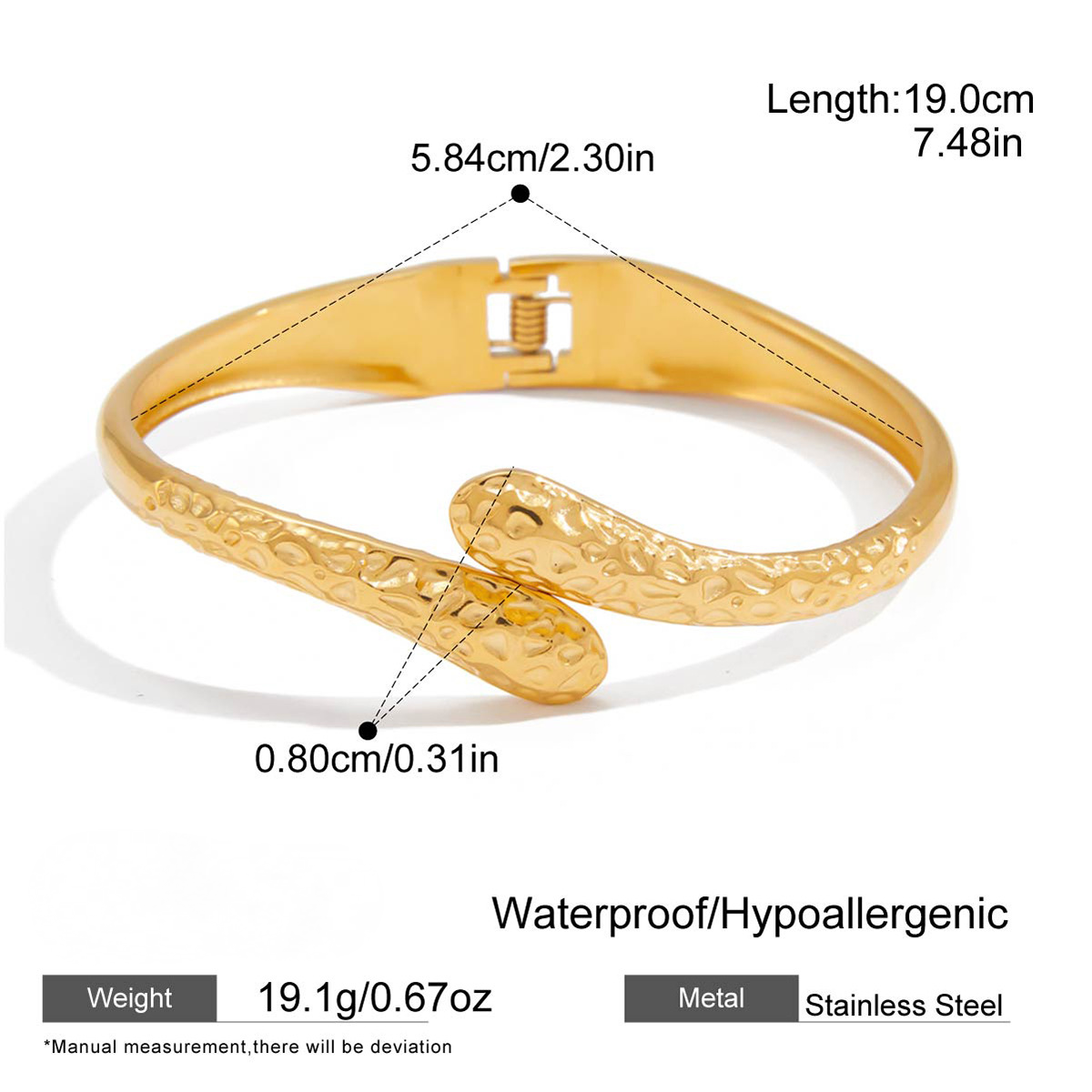 18K Gold PVD Stainless Steel Hammered Texture Buckle Bracelet