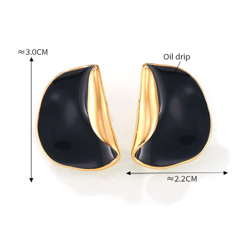 Stainless Steel Half Round Glaze Stud Earrings