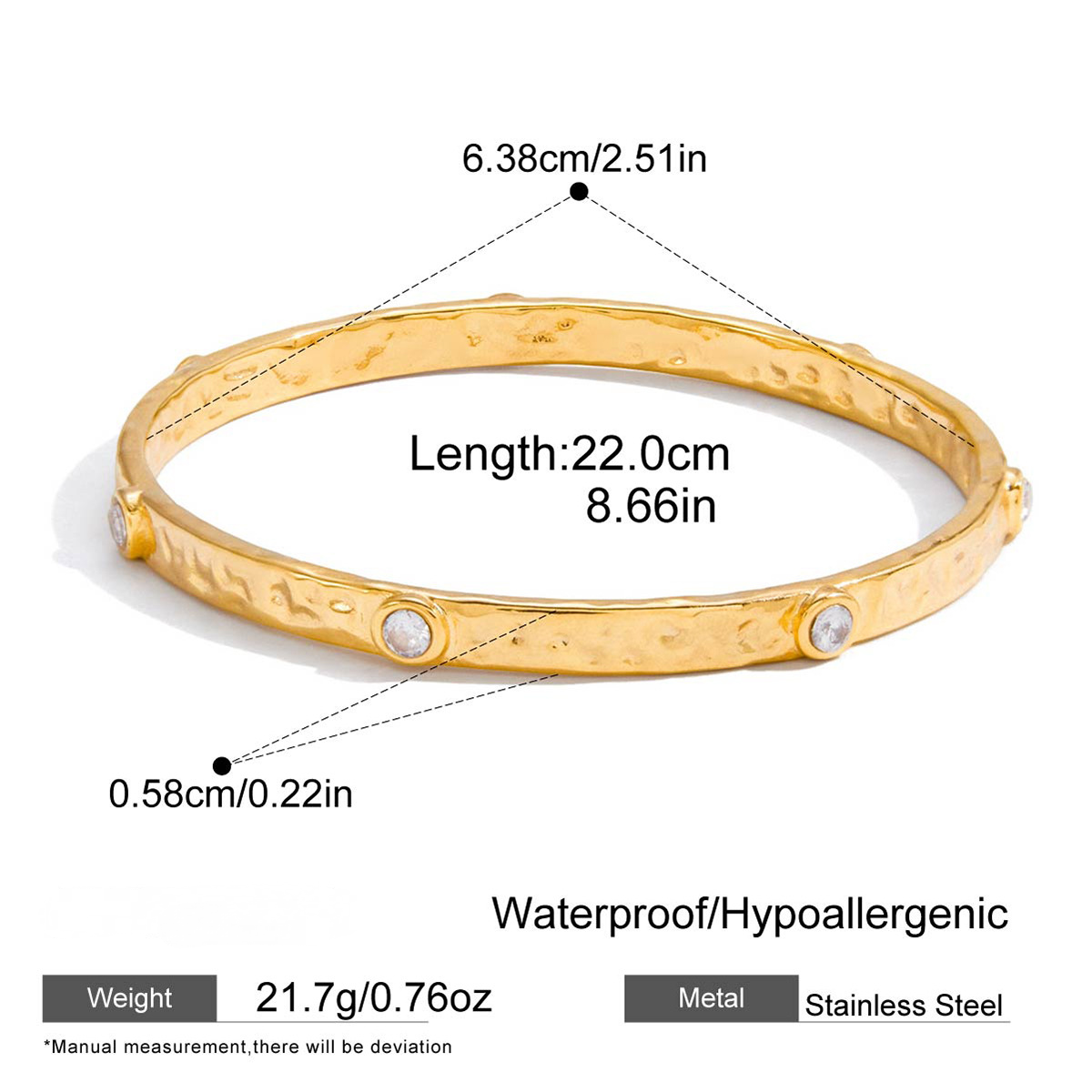 Stainless Steel White Round Cubic Zirconia Sun Wave Bangle