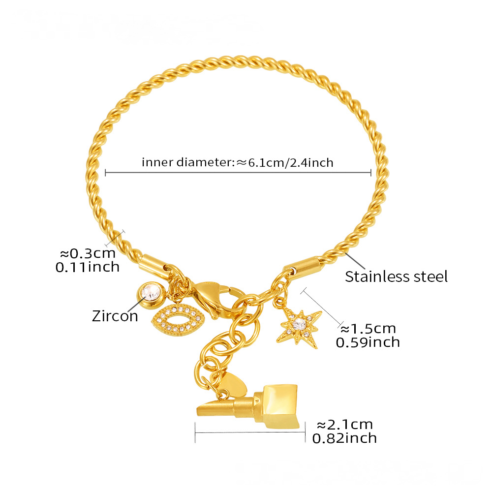 Stainless Steel Lipstick Charm Braided Twist Texture Bracelet
