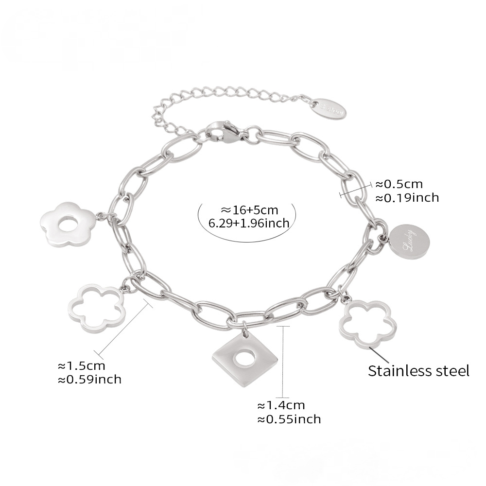Stainless Steel Flower Polished Charm Bracelet