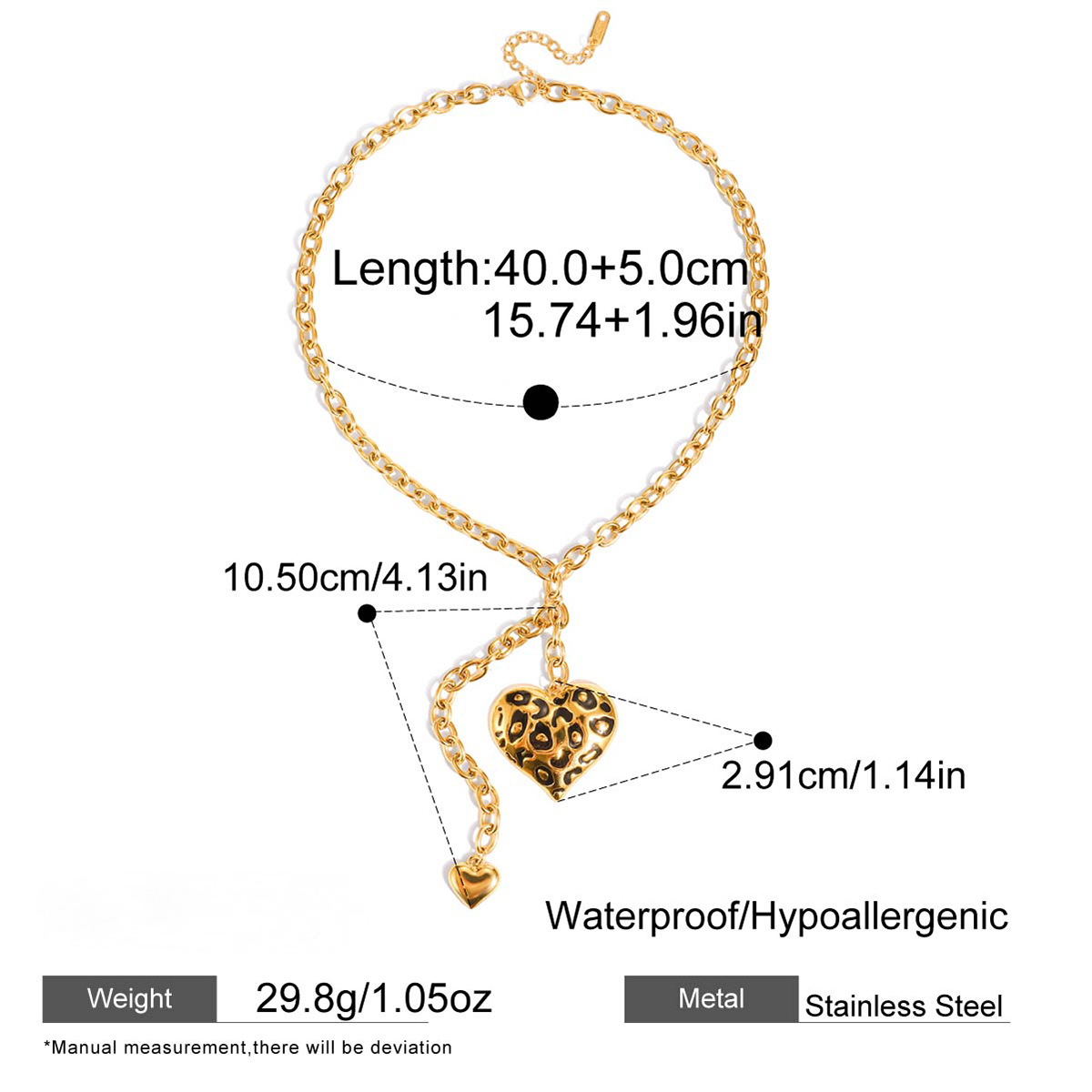Stainless Steel Paperclip Chain Heart-shaped Pendant Necklace