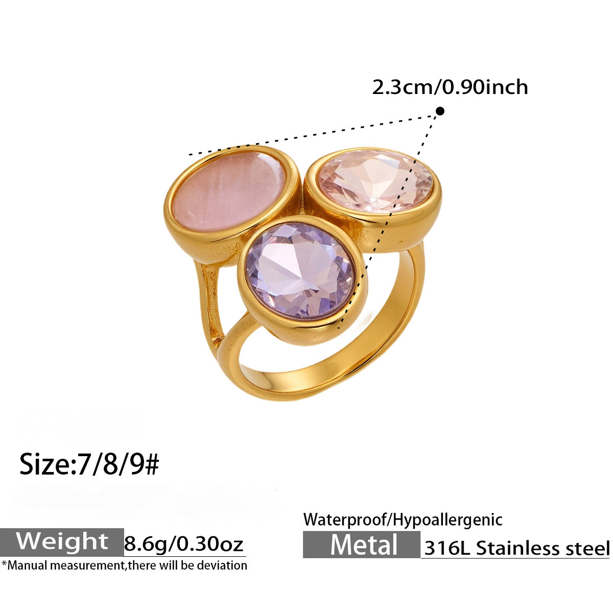 Stainless Steel Multi-colored Glass Rhinestone Ring