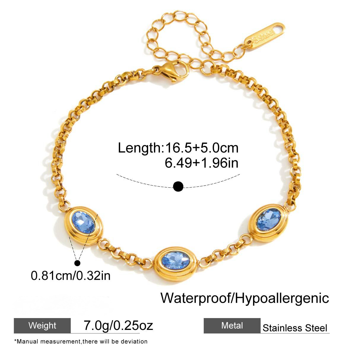 Stainless Steel Blue Egg-shaped Rhinestone Cable Chain Bracelet