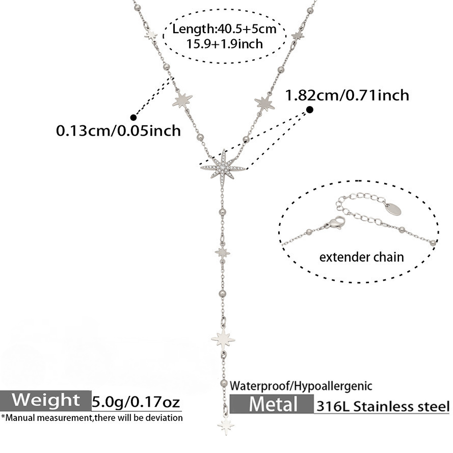 Stainless Steel CZ Hexagram Lariat Necklace Bracelet Jewelry Set