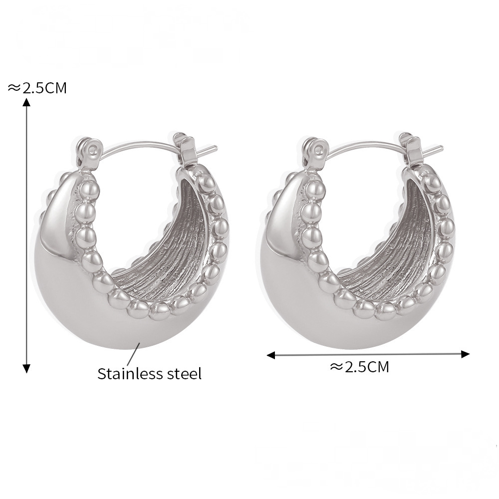 Stainless Steel Double Row Bead Hoop Earrings