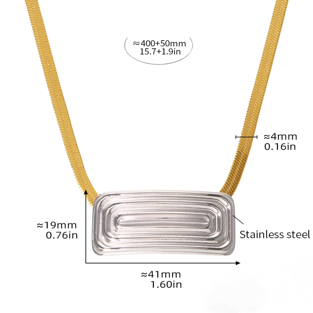 Round Rectangular Textured Pendant Stainless Steel Necklace
