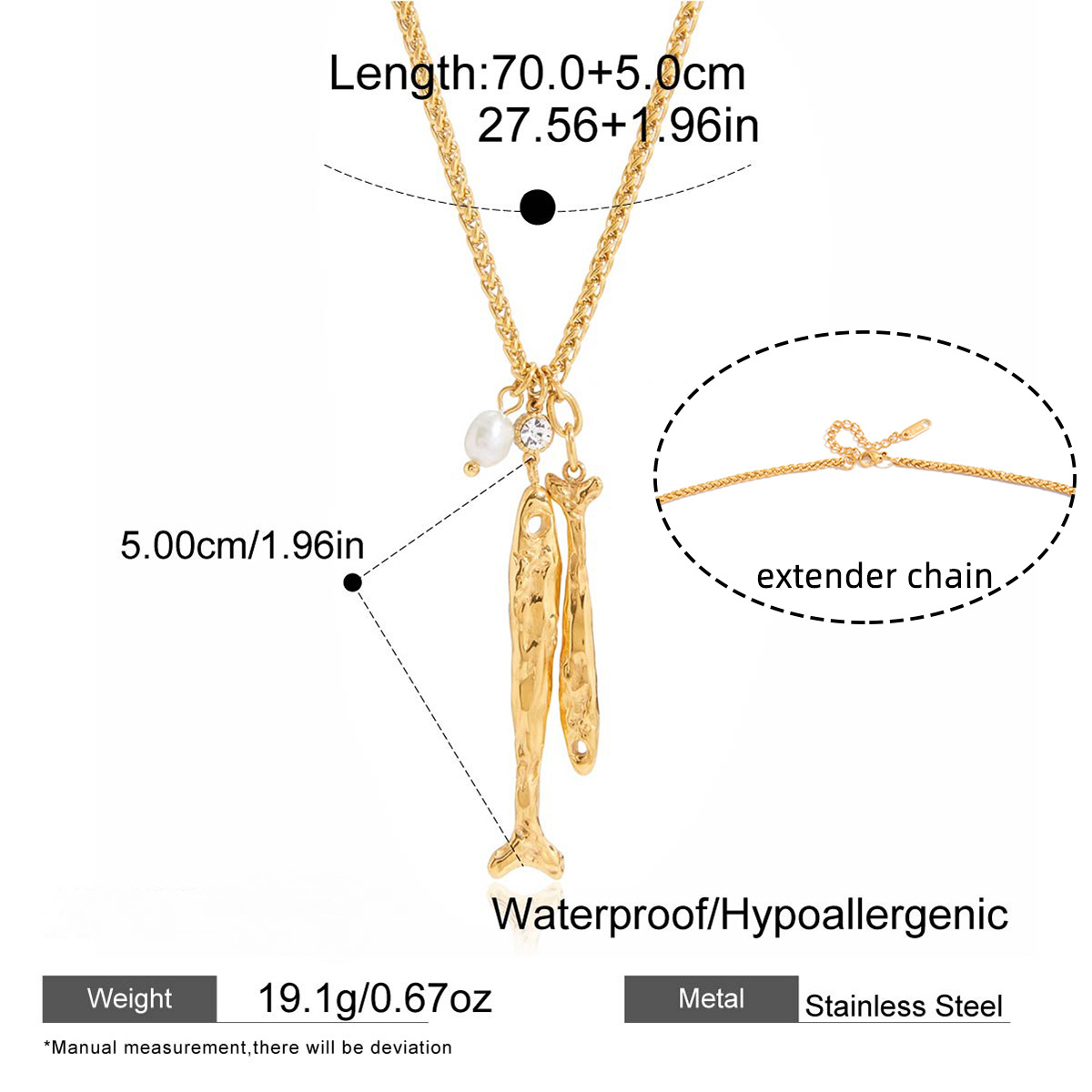 Stainless Steel Fish Pendant Necklace Earrings Jewelry Set
