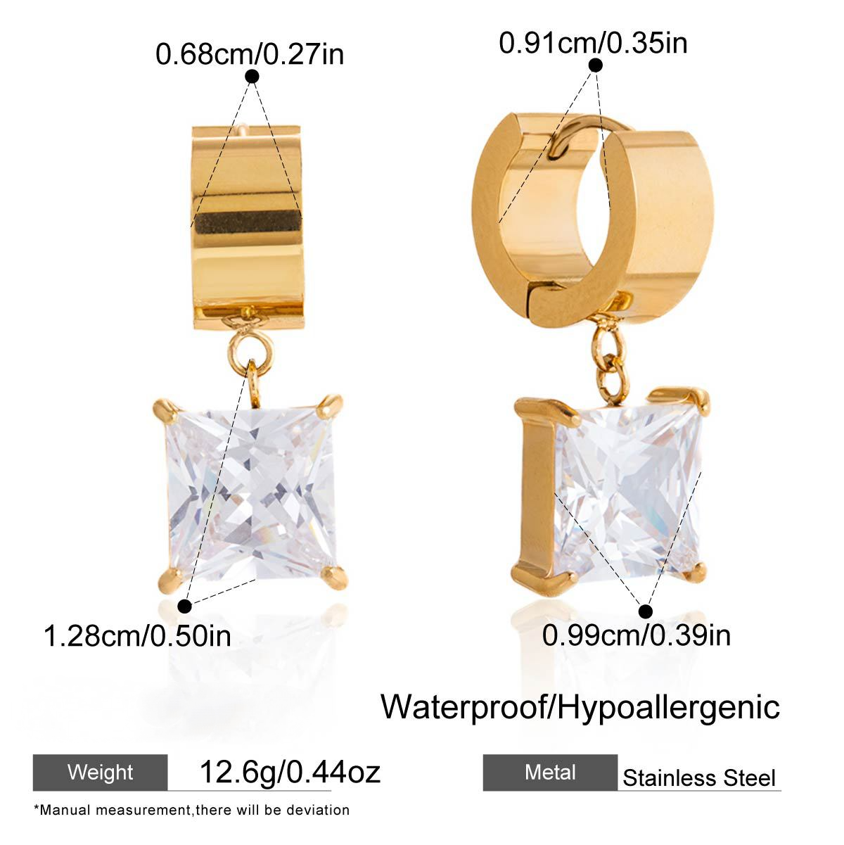 Stainless Steel Cubic Zirconia Pendant Huggie Earrings