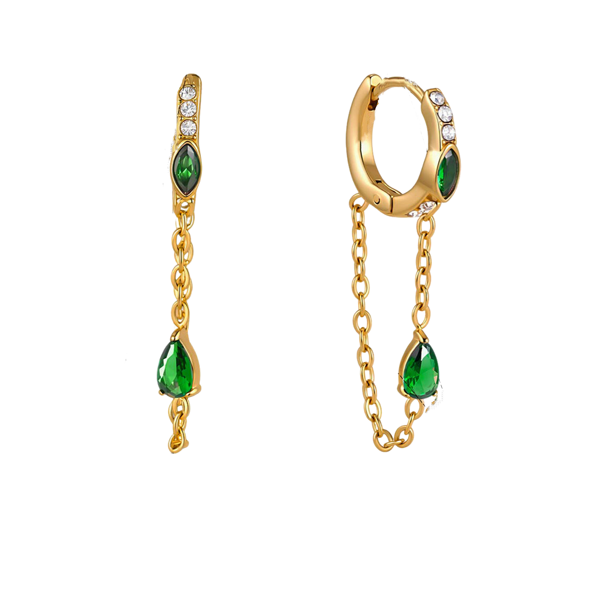 Stainless Steel Green Cubic Zirconia Tassel Earrings