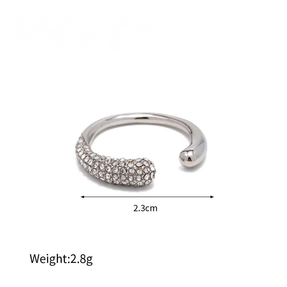 Stainless Steel 18K Gold PVD Diamond-set Open Ring