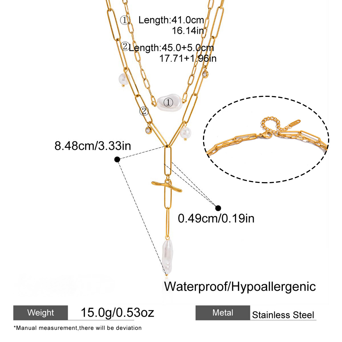Stainless Steel Shell Imitation Pearl Layered Necklace