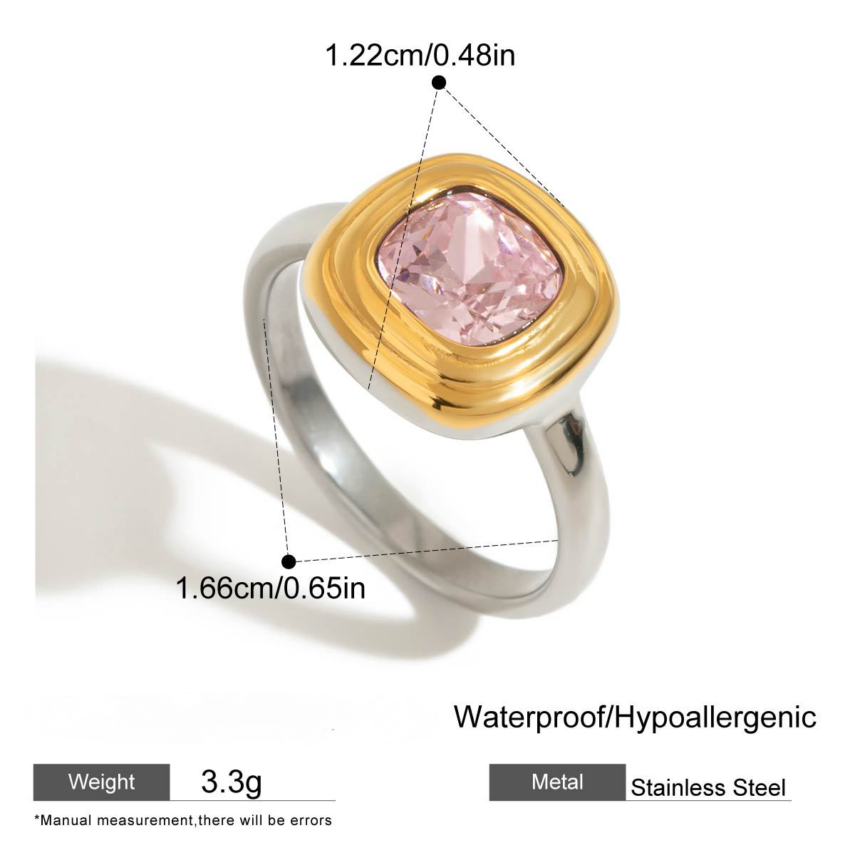 Stainless Steel Pink Cubic Zirconia Ring Combination