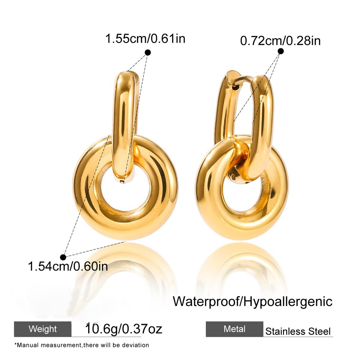 Stainless Steel Double-ring Drop Earrings
